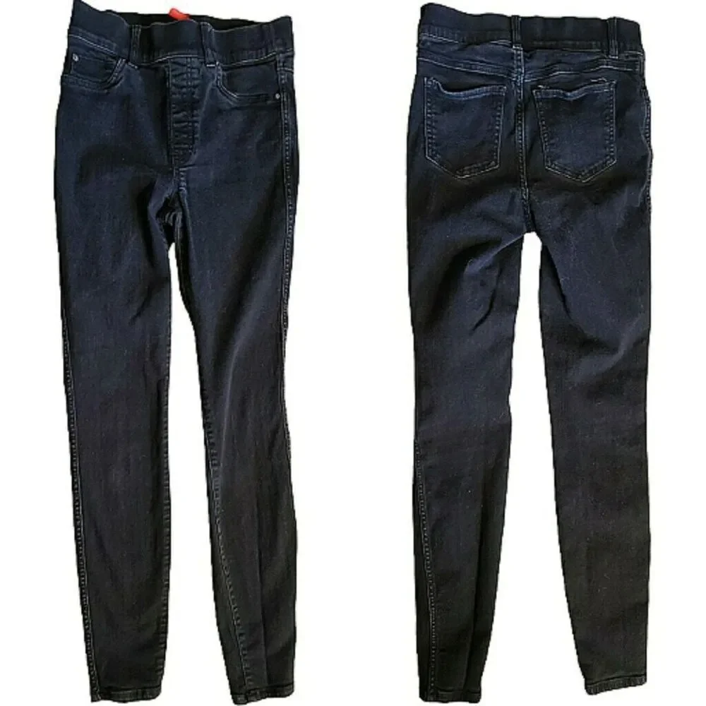 Spanx Black Pull On Denim Pants Skinny Jeggings High Waisted Womens Sz S Petite - Picture 6 of 13